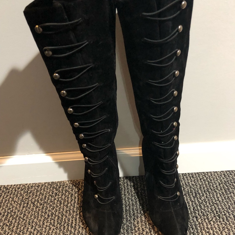 Regal Brand Black Suede Button Detail Boots